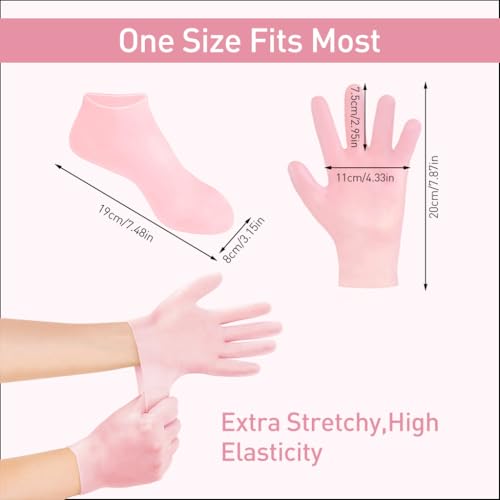 HANNEA 4 Pairs Moisturizing Glove Socks Set, Silicone Gel Spa Socks for Dry Cracked Skin, Silicone Gel Heel Socks Anti Slip, for Foot Hand Softening, Calluses, Foot Care After Pedicure HANNEA 4 Pairs Moisturizing Glove Socks Set, Silicone Gel Spa Socks for Dry Cracked Skin, Silicone Gel Heel Socks Anti Slip, for Foot Hand Softening, Calluses, Foot Care After Pedicure